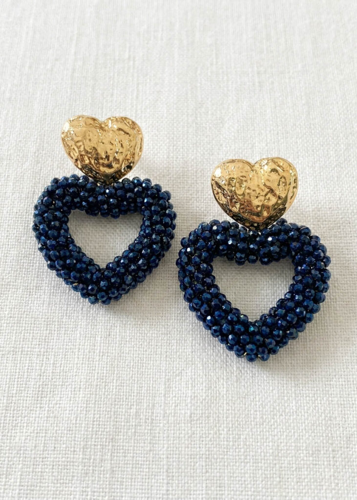 Envy Midnight Blue Beaded Heart Drop Earrings