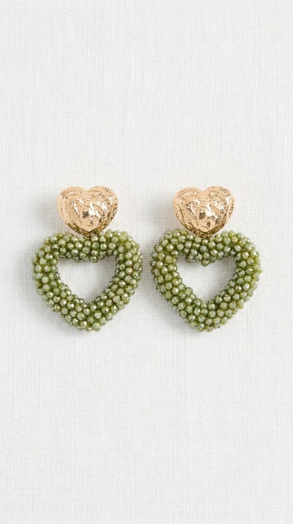 Envy Olive Green Beaded Heart Drop Earrings