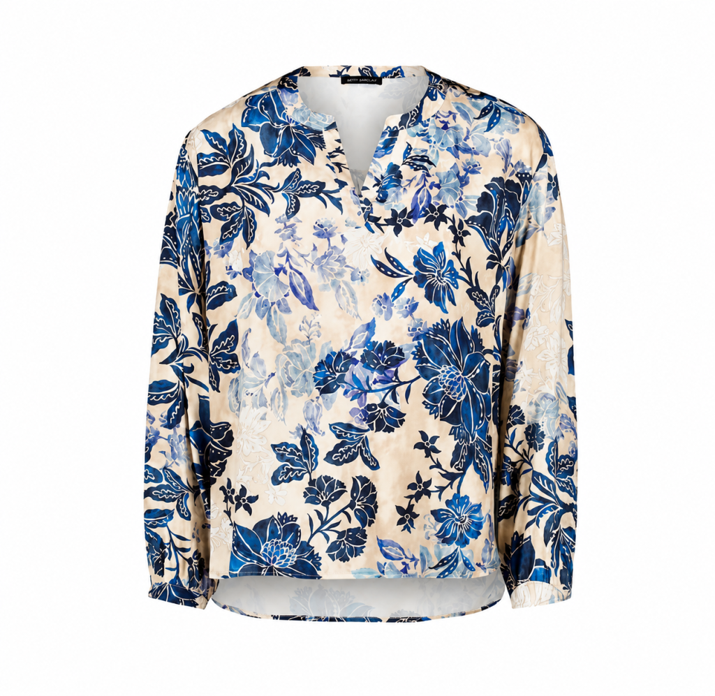Betty Barclay Floral Slip-On Blouse – Beige/Blue