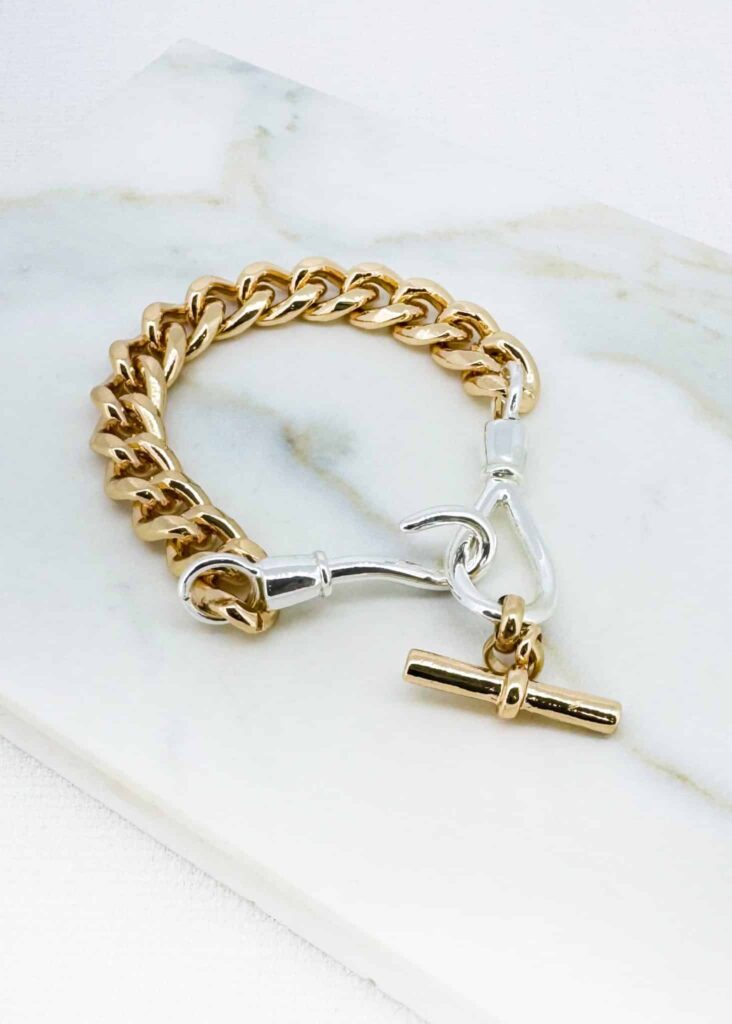 Envy Two-Tone Chain Link Bracelet with T-Bar Clasp