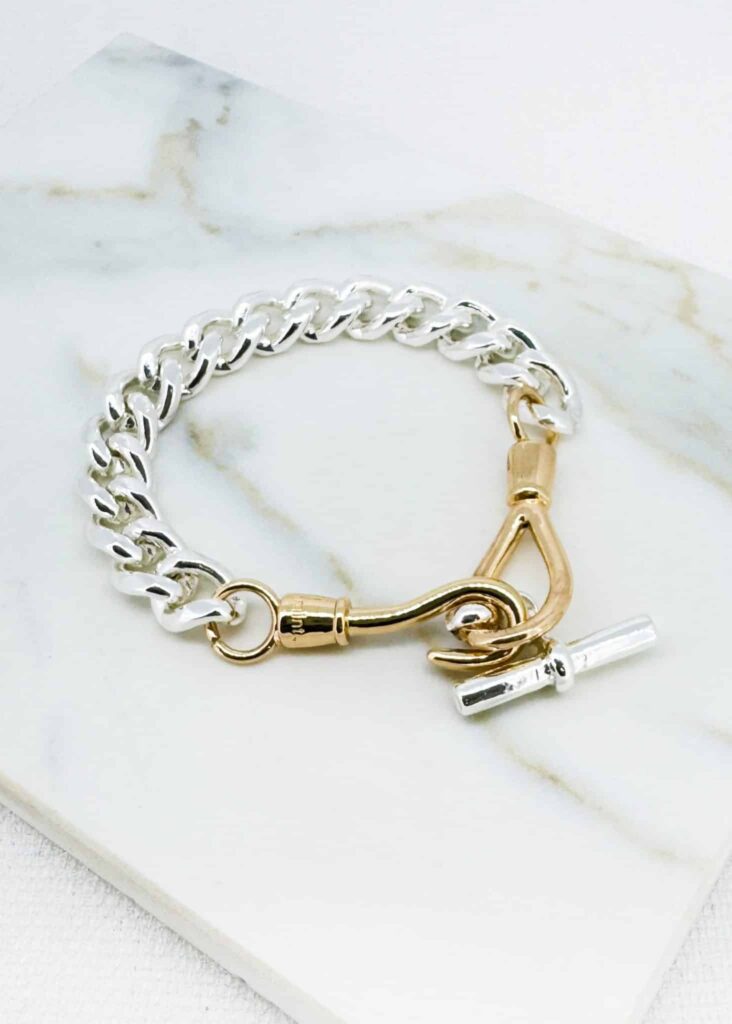 Envy Jewellery Two-Tone Chain Link Bracelet with T-Bar Clasp