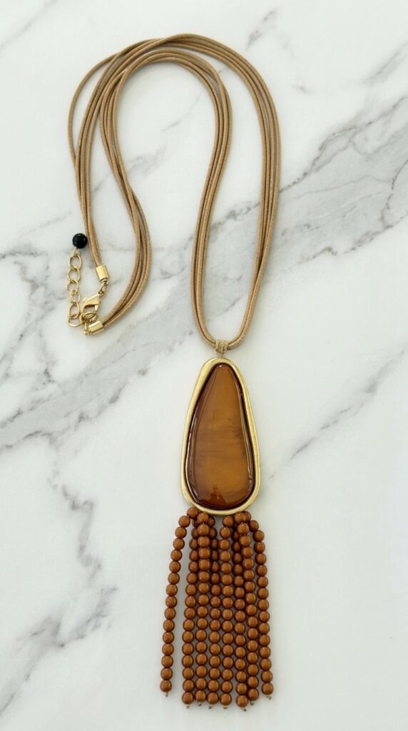 Envy Brown Beaded Tassel Pendant Necklace
