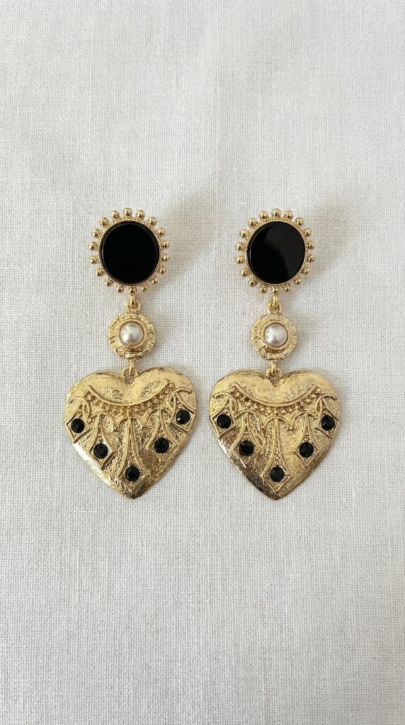 Envy Vintage Gold & Black Heart Drop Earrings