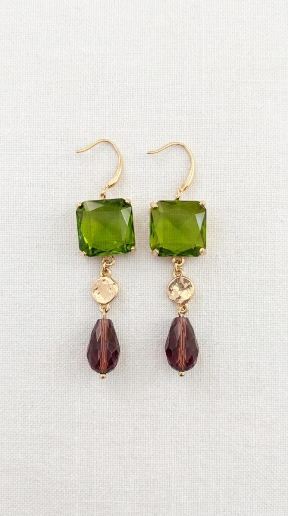 Envy Olive Green & Plum Jewel Drop Earrings