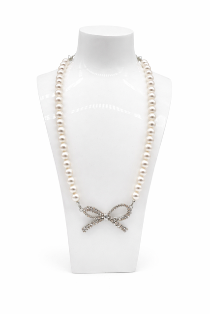 Love Rocks Pearl Bow Necklace
