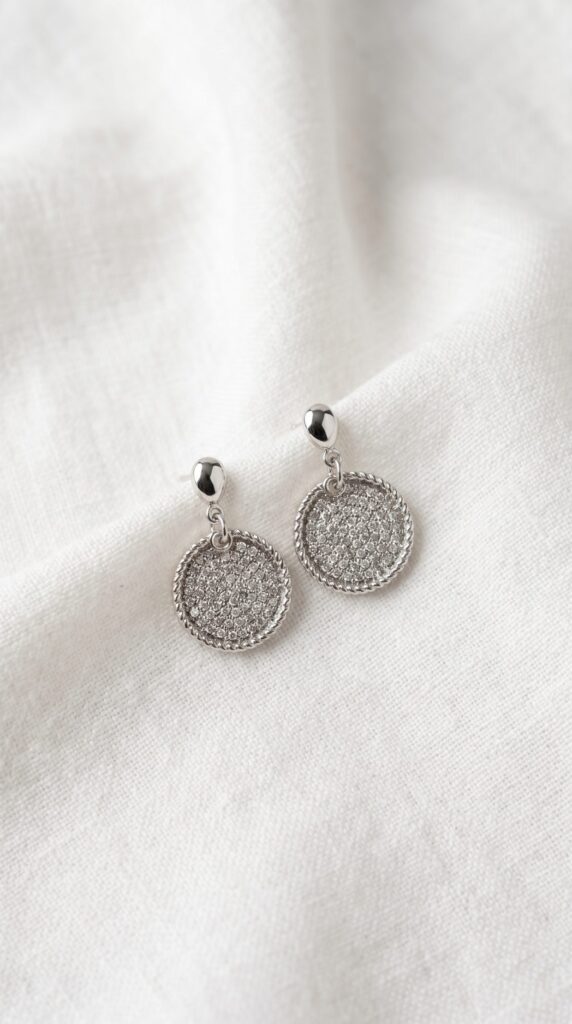 Envy Silver Sparkle Disc Drop Earrings