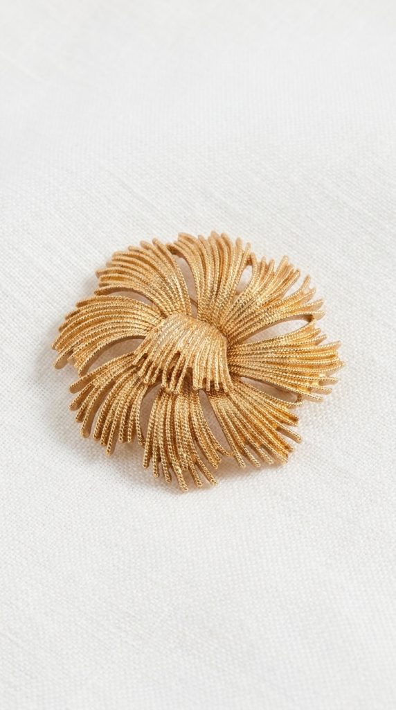 Envy Gold Textured Flower Brooch