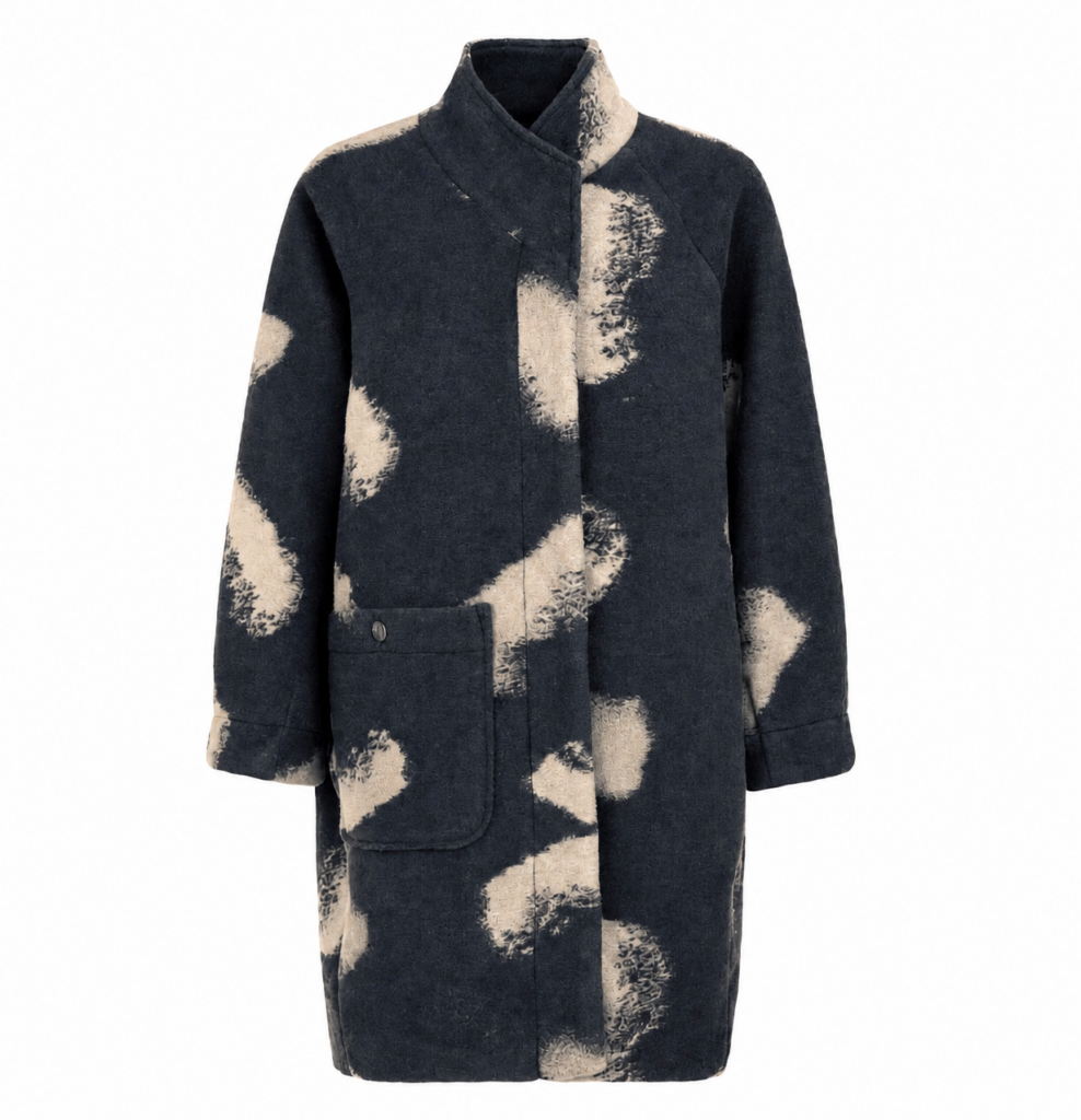 Noen Dark Grey Abstract Jacquard Balloon Coat
