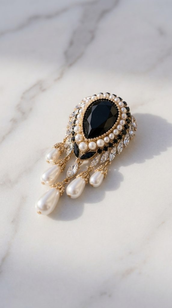 Envy Black, Pearl-Effect & Gold Statement Brooch