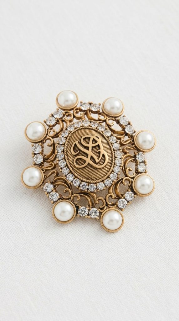 Envy Vintage Pearl-Effect & Gold Brooch