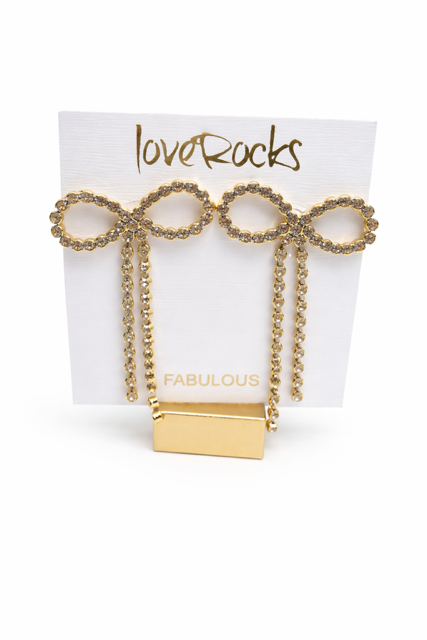 Love Rocks Gold Crystal Bow Drop Earrings