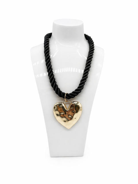 Love Rocks Gold Heart Cord Statement Necklace
