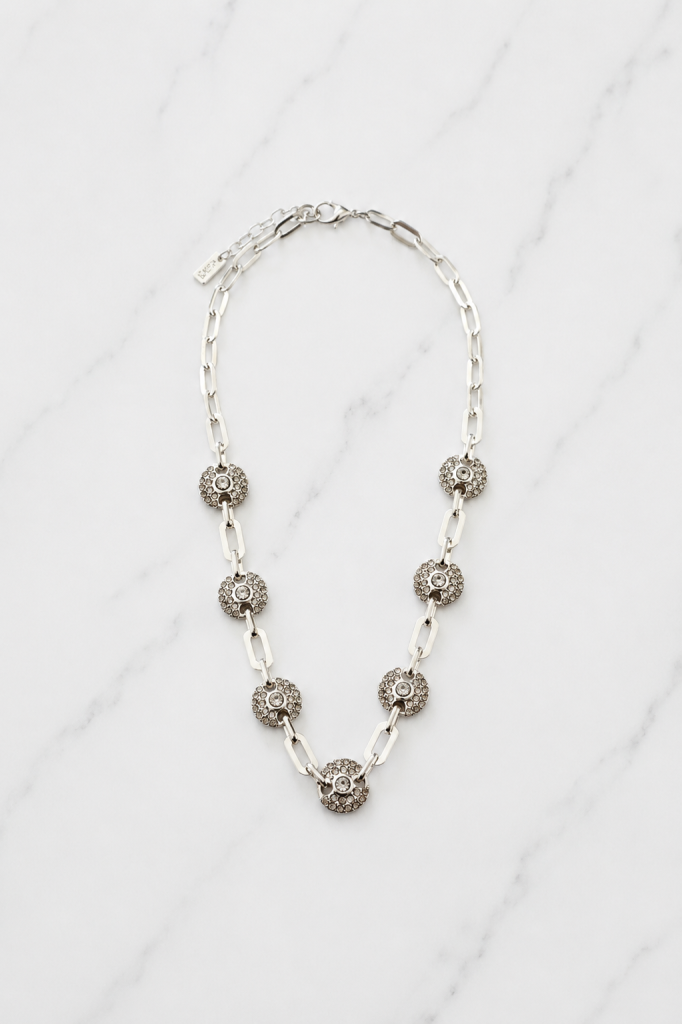Envy Silver Sparkle Disc Statement Necklace