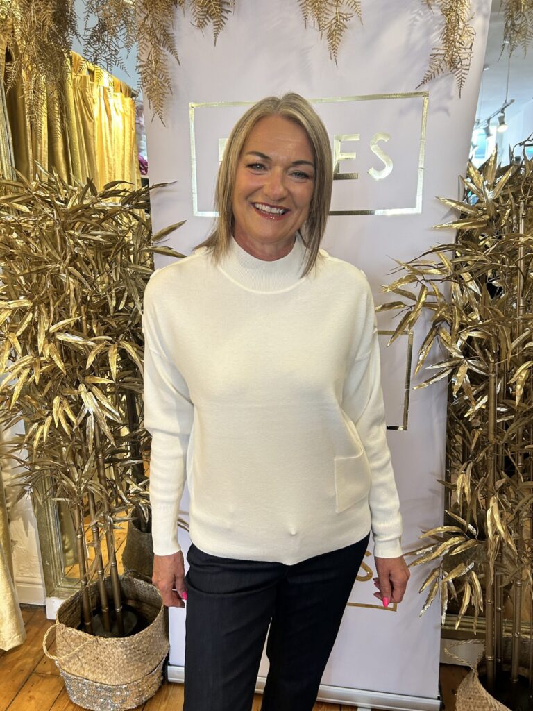 Alison Sheri Off-White High Neck Knit Jumper