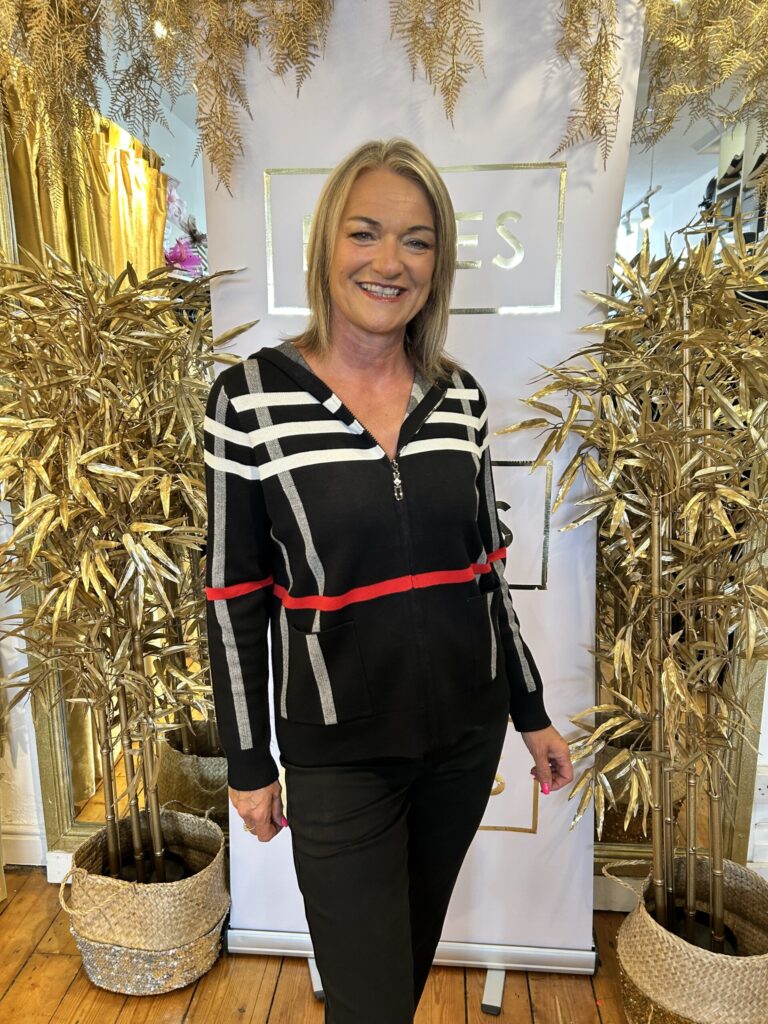 Alison Sheri Black Zip-Up Knit Hoodie