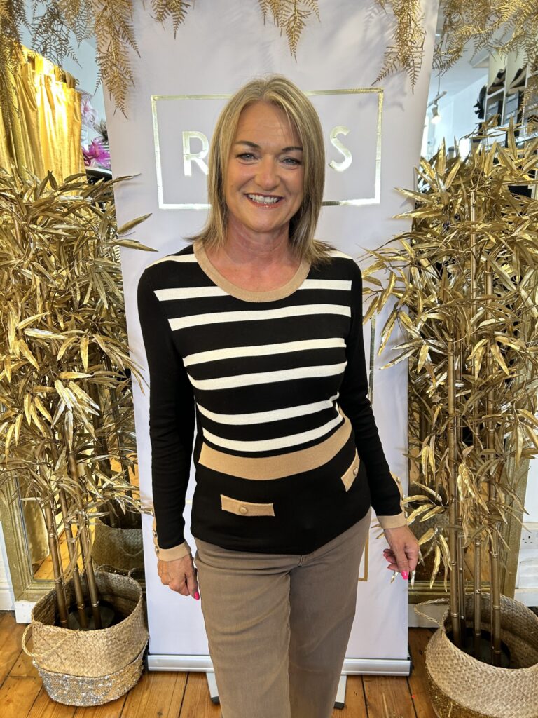 Alison Sheri Camel Striped Knit Jumper
