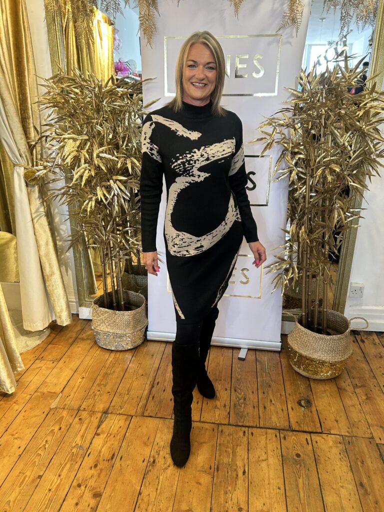 Alison Sheri Black Abstract Knit Dress
