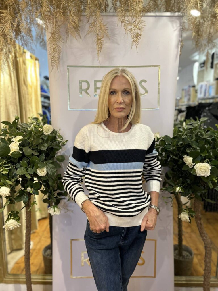 Alison Sheri WHITE BLUE STRIPES Sweater