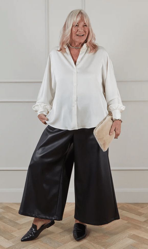 Chalk Darcy Faux Leather Trousers in Black