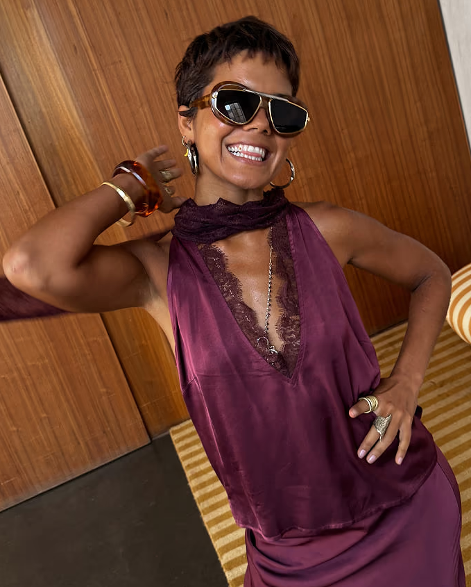 Never Fully Dressed WINE LACE TOP