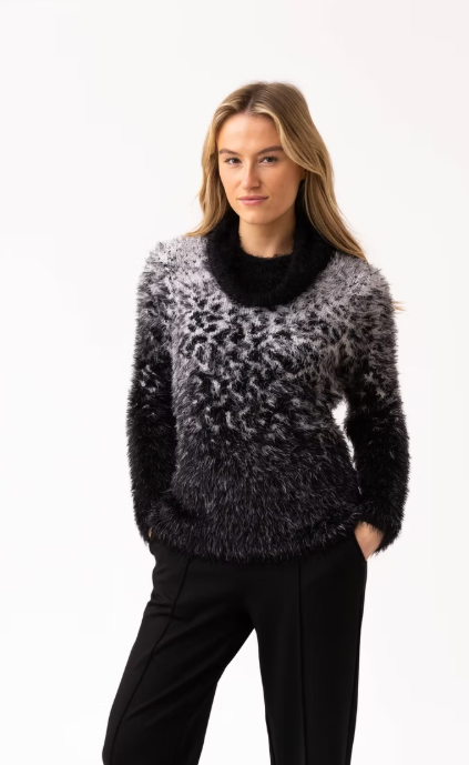 Marble Monochrome Fuzzy Roll Neck Jumper