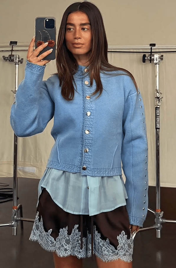 Never Fully Dressed Ice Blue Studded Cardigan