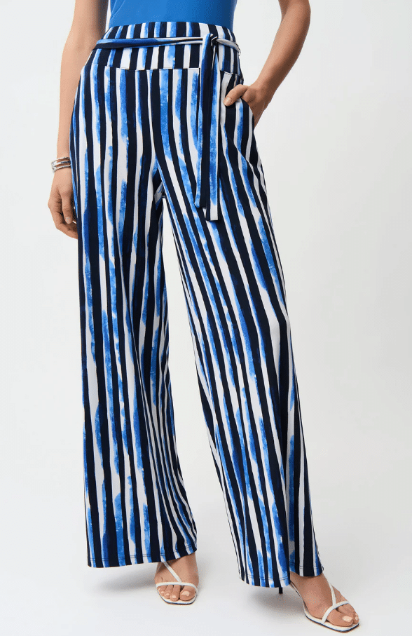 Joseph Ribkoff Silky Knit Stripe Wide Leg Pull On Pants