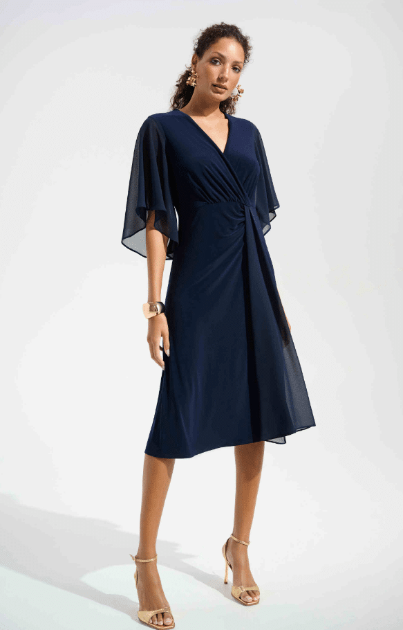 Signature | Silky Knit Fit and Flare Dress With Chiffon Draped Sash