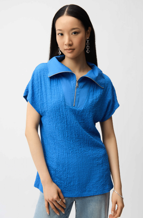 Joseph Ribkoff Seersucker Boxy Top With Memory Collar