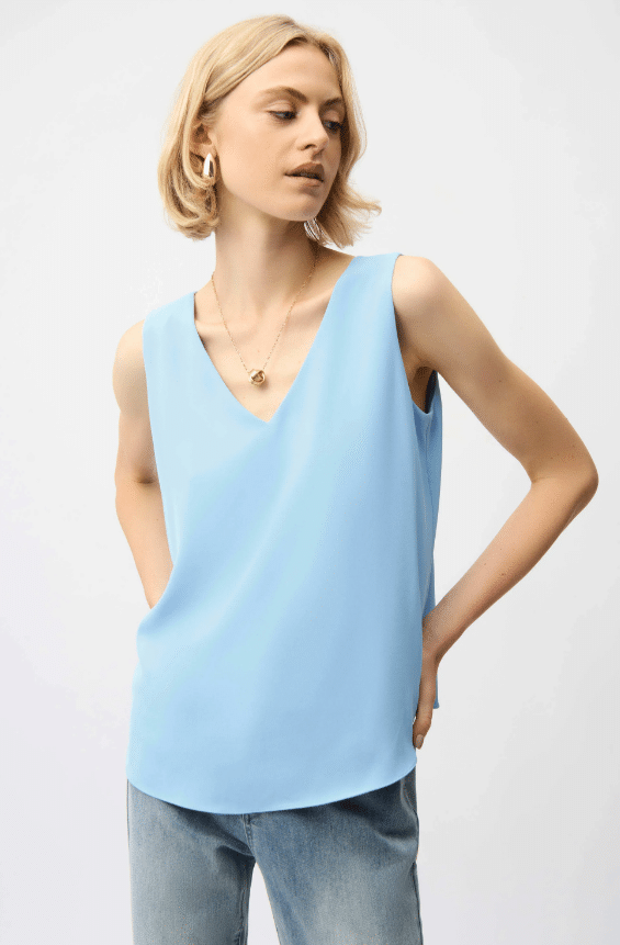 Joseph Ribkoff Woven Twill Sleeveless Straight Top With V-necklineline
