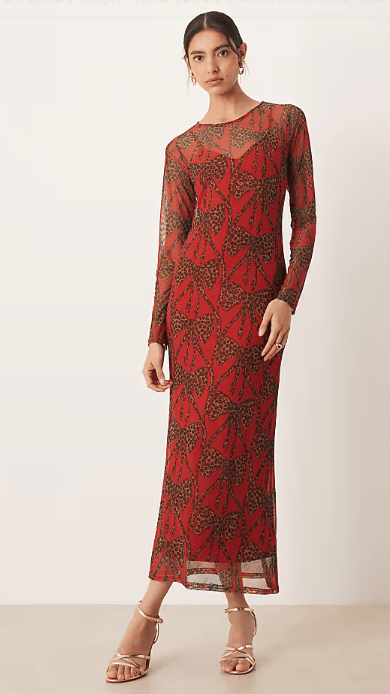 Never Fully Dressed RED LEOPARD BOW MESH DRESS