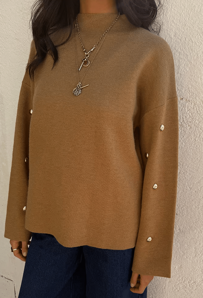 Never Fully Dressed TAN STUD EVIE KNIT JUMPER