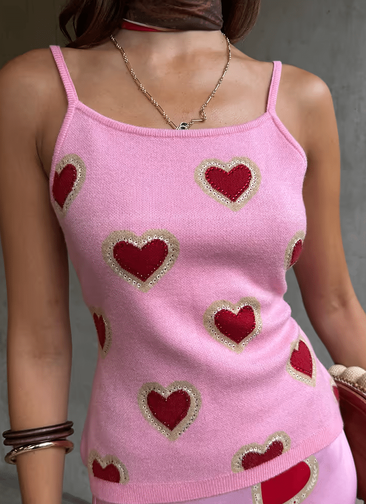 Never Fully Dressed PINK HEARTS KNIT TANK