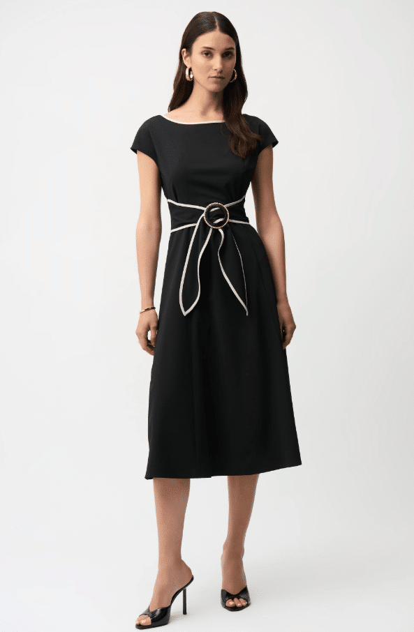 Joseph Ribkoff Stretch Woven Colour Block Fit and Flare Dress With Sash