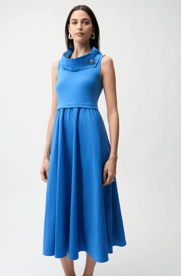 Joseph Ribkoff Silky Knit And Memory Fit and Flare Dress With Shawl Collar