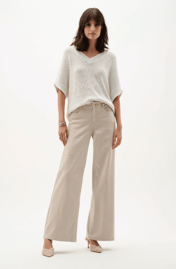 Joseph Ribkoff Featherweave™ Denim Wide Leg Jeans With Rhinestones