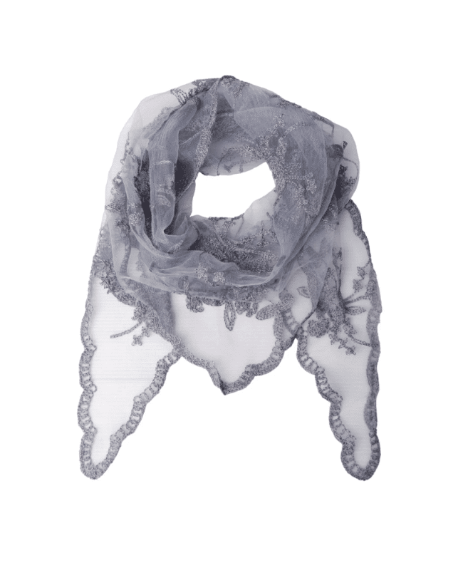 Black Colour Miriana triangle lace scarf – Grey Blue