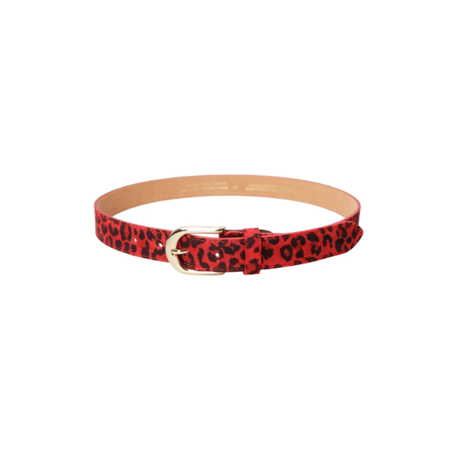 Black Colour Smilla suede belt – Red Leopard