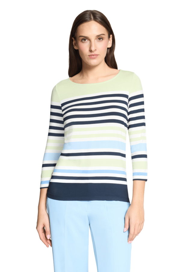 Betty Barclay Striped Top – Green & Light Blue