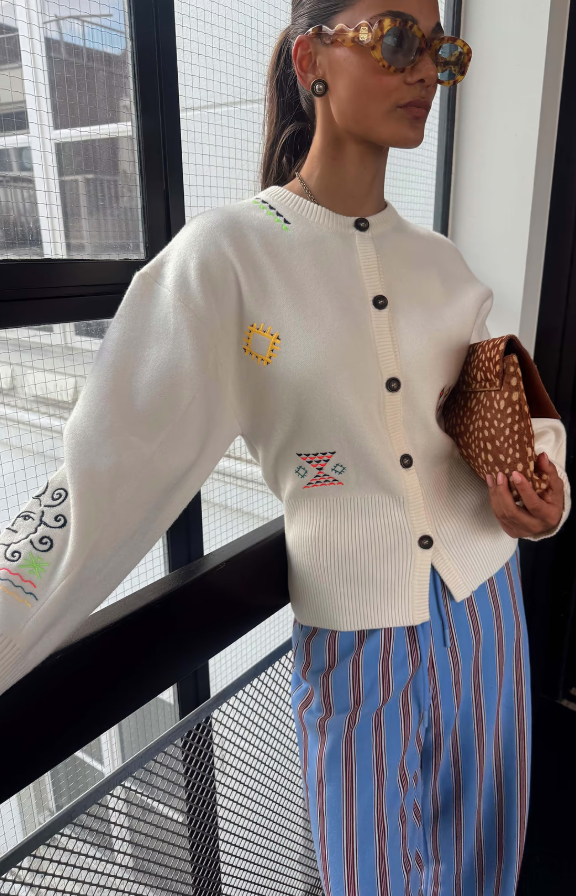 Never Fully Dressed Cream Neon Embroidered Darcy Cardigan