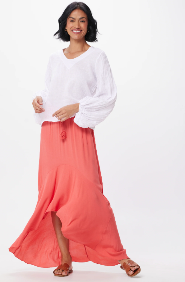 Suzy D Coral Korey Crepe Hi Lo Tassle Skirt