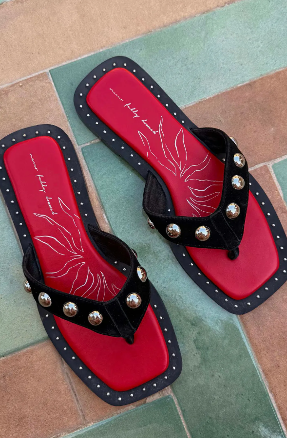 Never Fully Dressed Black Leather Stud Sandals