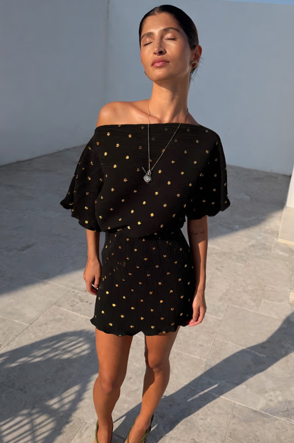 Never Fully Dressed Black Plisse Mini Tilly Dress