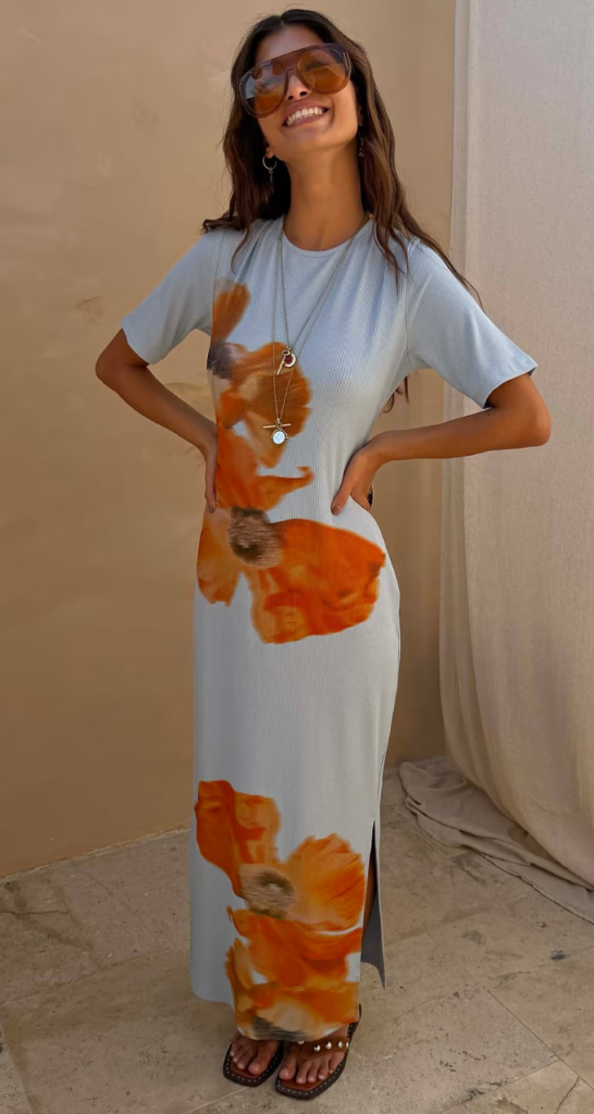 Never Fully Dressed ICE BLUE FLORAL RIB DRESS