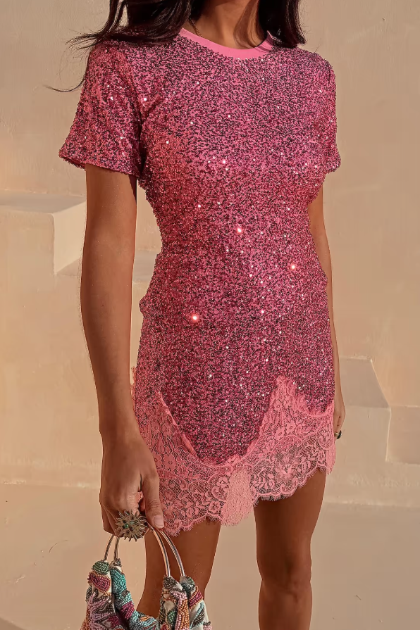 Never Fully Dressed Pink Sequin Mini Maeva Skirt