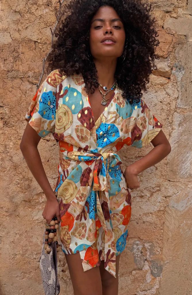 Never Fully Dressed Shell Mini Wrap Dress