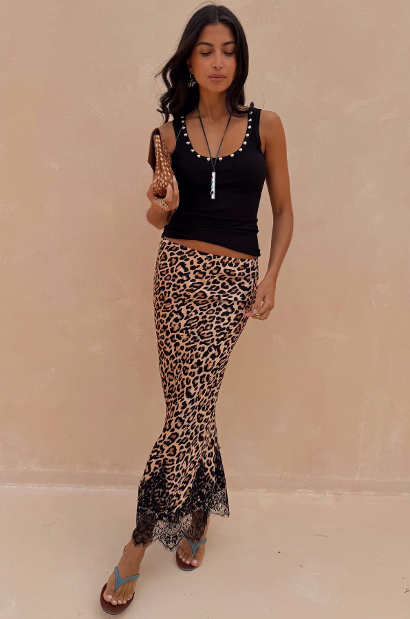 Never Fully Dressed Leopard Lace Midi Maeva Skirt