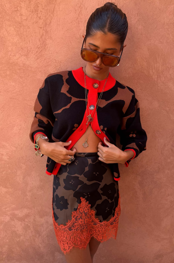 Never Fully Dressed Tan Jaden Floral Jacquard Cardigan