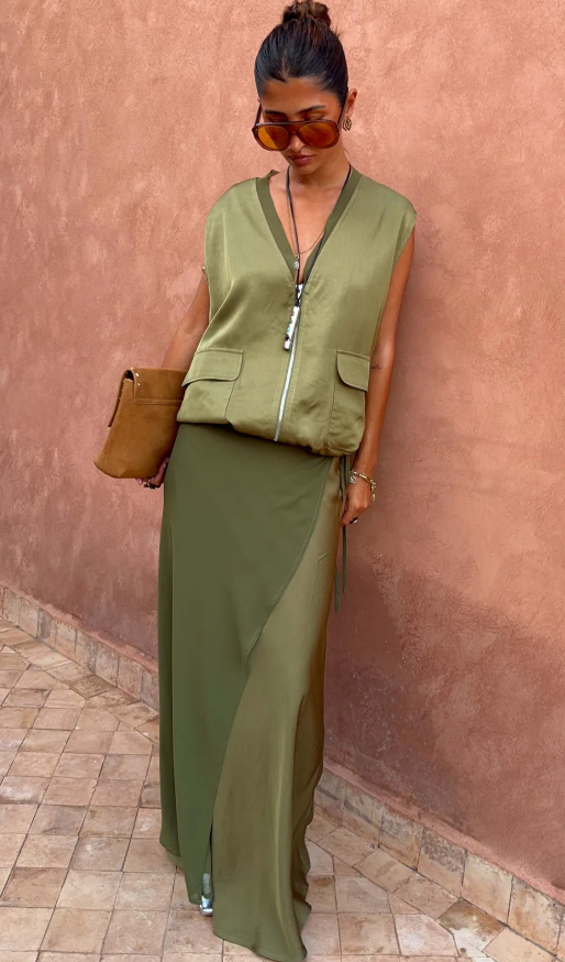Never Fully Dressed OLIVE WRAP JOJO MIDI SKIRT