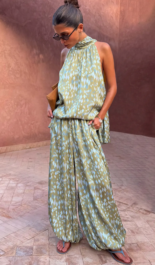 Never Fully Dressed GREEN DIAMOND BALLOON PRINT TROUSER